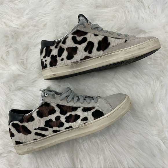 P448 John Cow Hair Leopard Print Low Top Sneaker - Picture 3 of 8